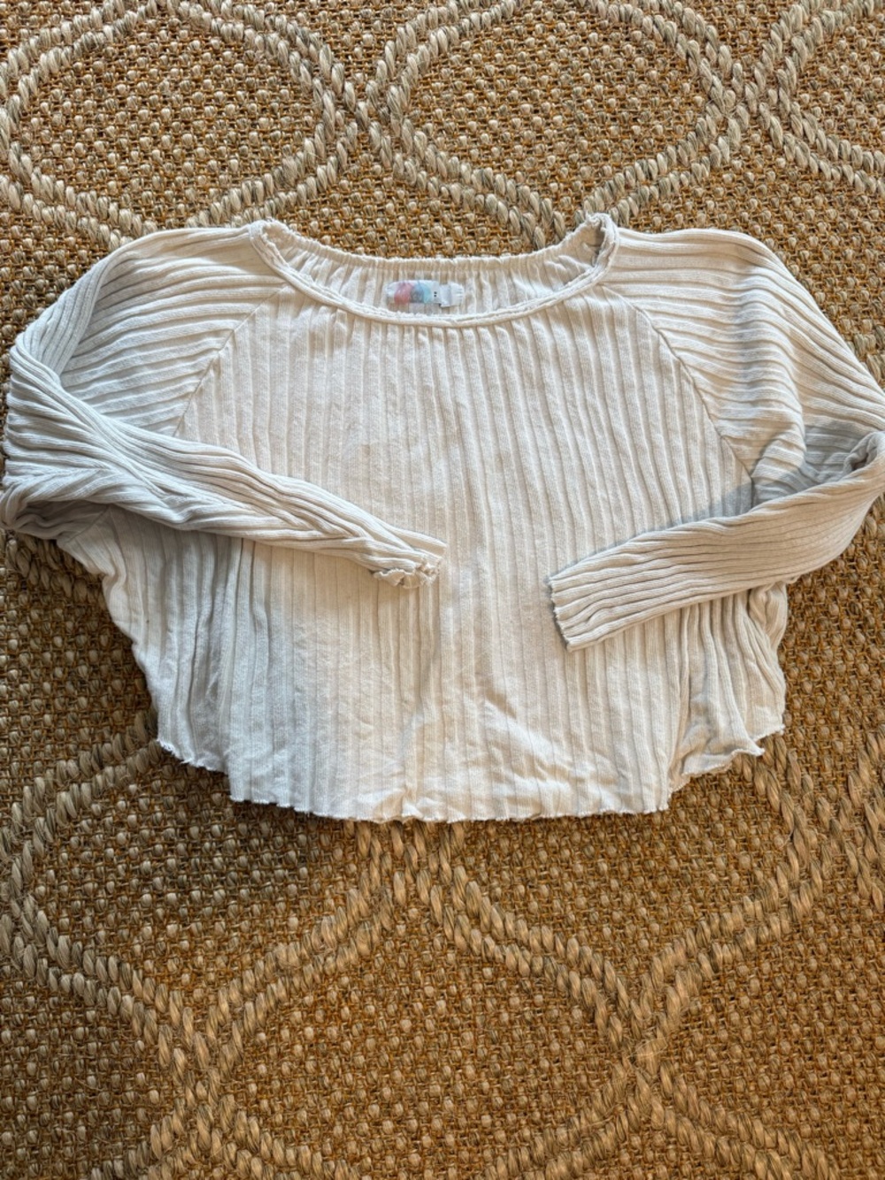 Free People Beach Lightweight Ivory Ribbed Long-Sleeve Sweater Top